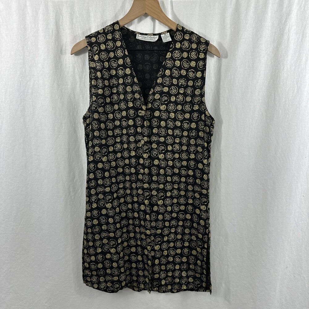 La Chime Collection Galinda Wang Black Tan Artsy Button Long Top Vest Size XS